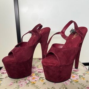 Pleaser Adore velvet burgundy maroon sandal platform heels size 7